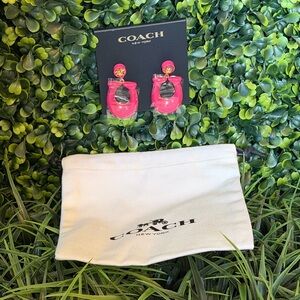 Coach Large Signature Pink Enamel Earrings